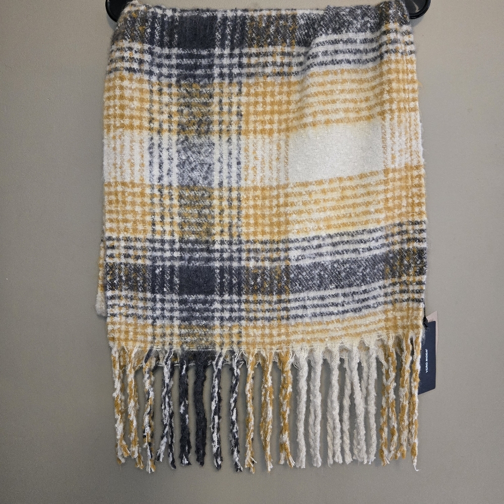 Vero Moda Women's Grey Yellow Beige Long Scarf Striped Pattern One Size Preppy